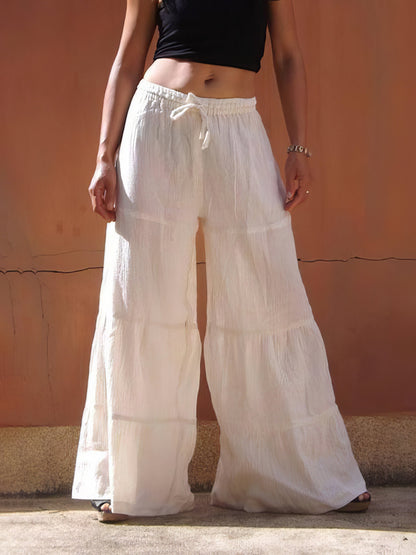 Pants - Loose Solid Elastic Waist Plus Size Wide Leg Pants - MsDressly