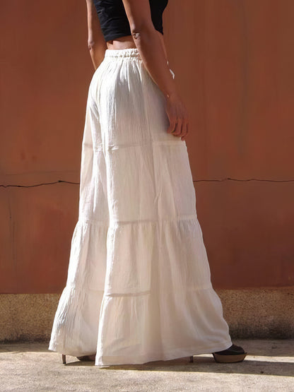 Pants - Loose Solid Elastic Waist Plus Size Wide Leg Pants - MsDressly