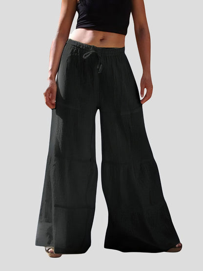 Loose Solid Elastic Waist Plus Size Wide Leg Pants
