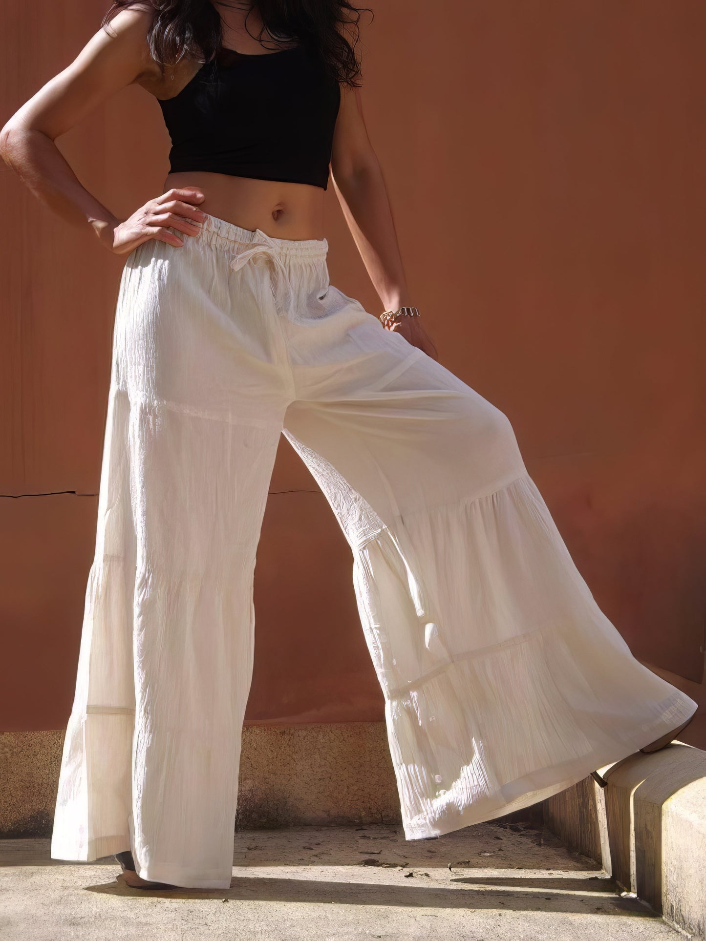 Pants - Loose Solid Elastic Waist Plus Size Wide Leg Pants - MsDressly