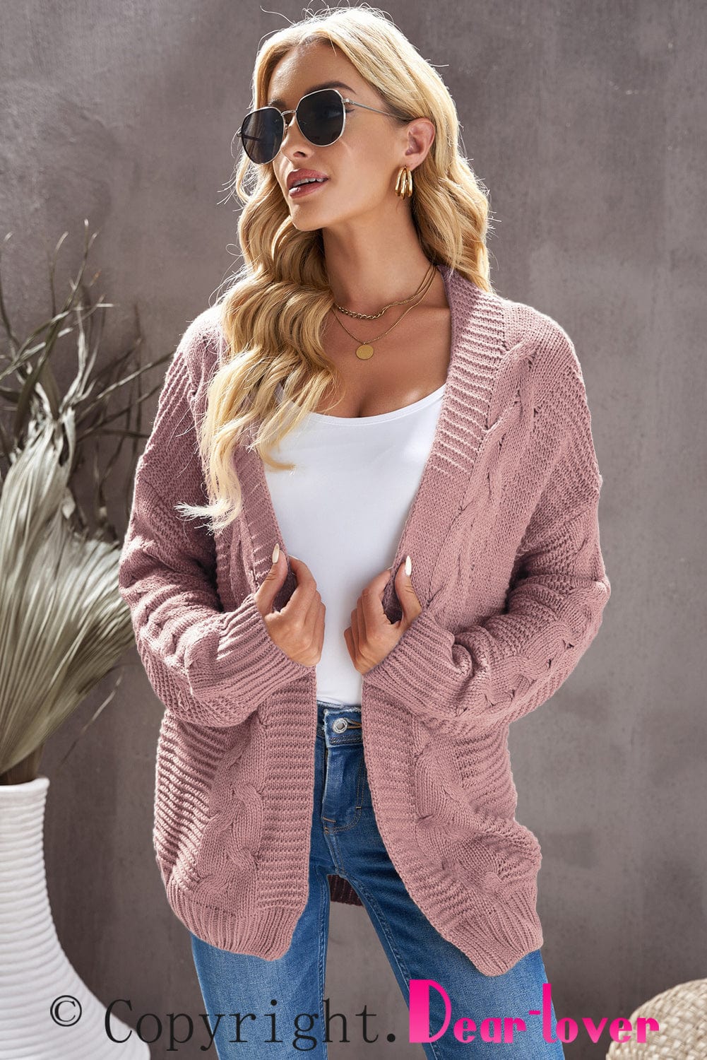 Loose Solid Twist Knit Casual Cardigan