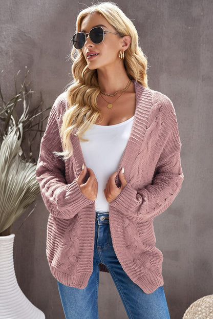 Loose Solid Twist Knit Casual Cardigan