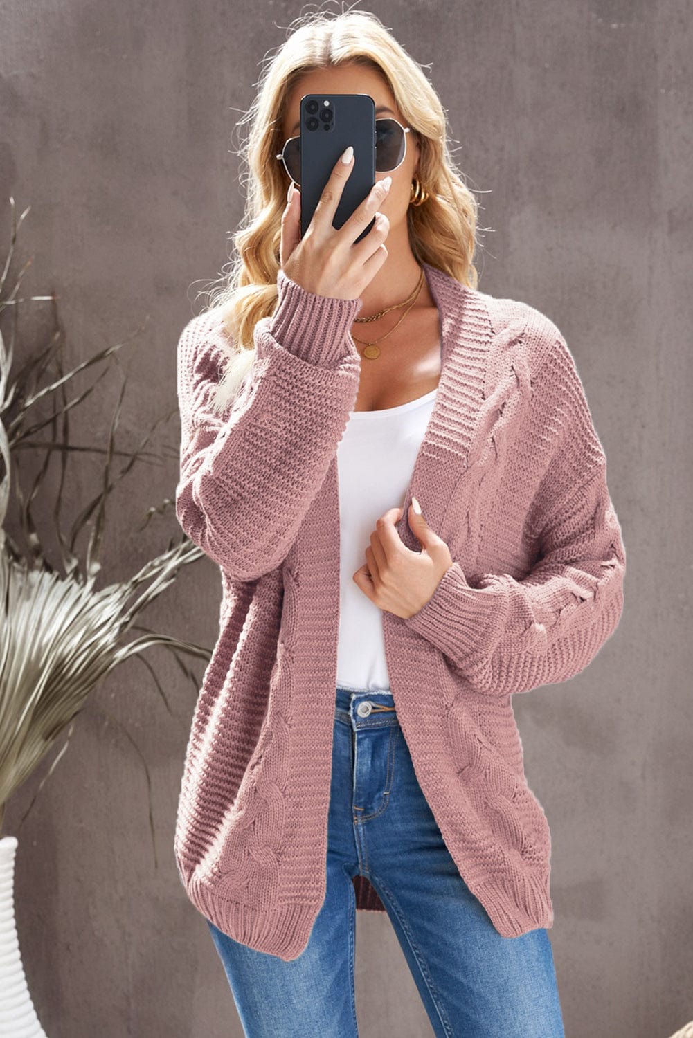 Loose Solid Twist Knit Casual Cardigan
