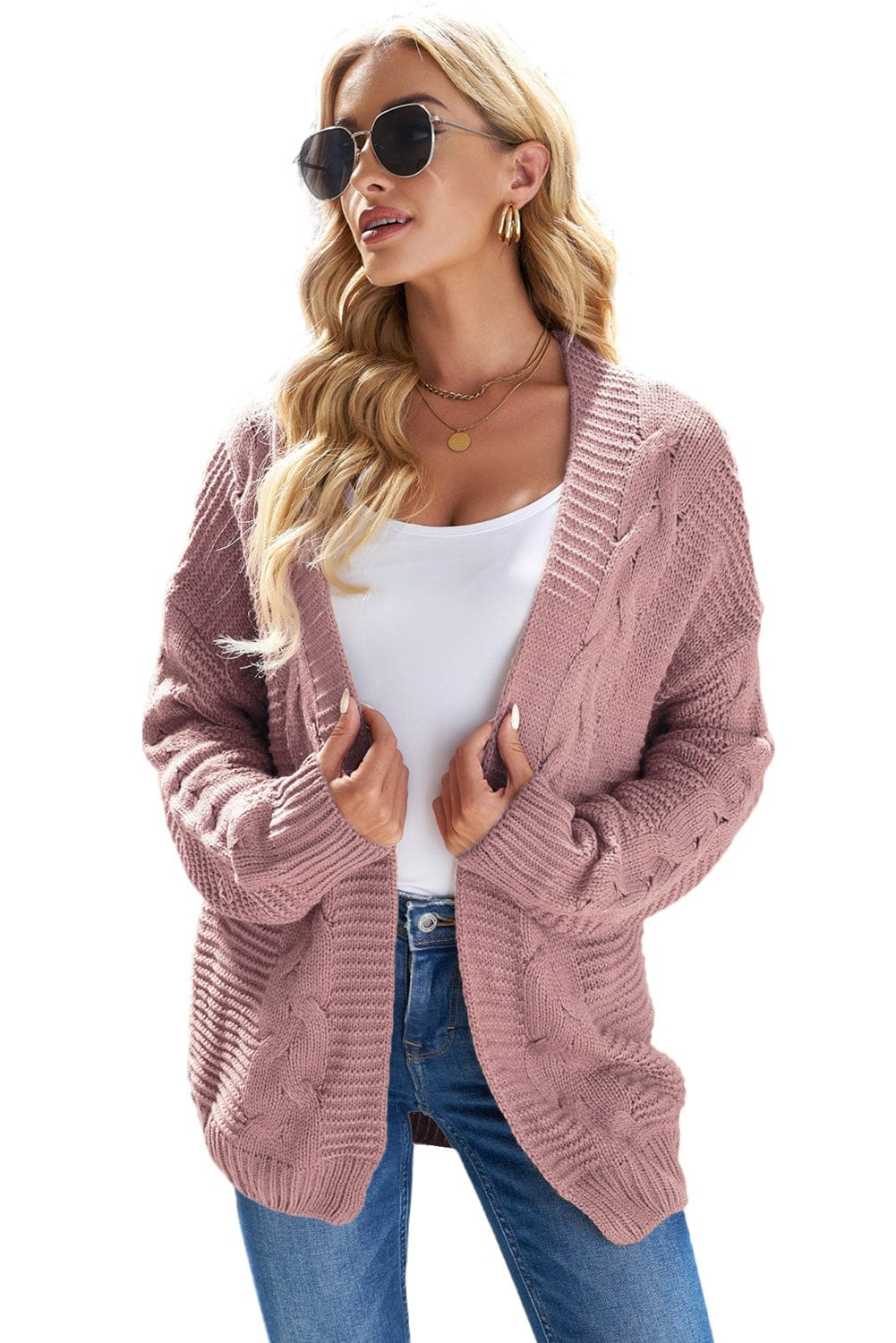 Loose Solid Twist Knit Casual Cardigan