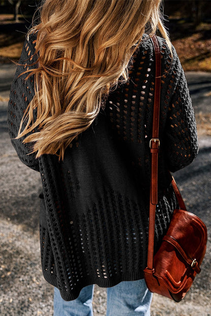 Loose Solid Twist Knit Casual Cardigan