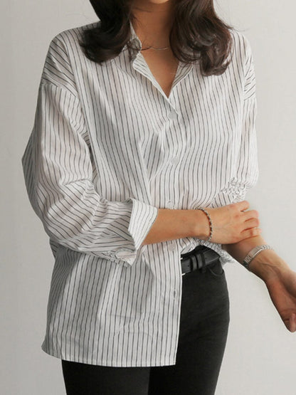Loose Striped Oversized Long Sleeve Blouse