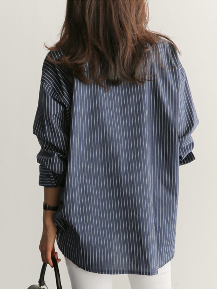 Loose Striped Oversized Long Sleeve Blouse