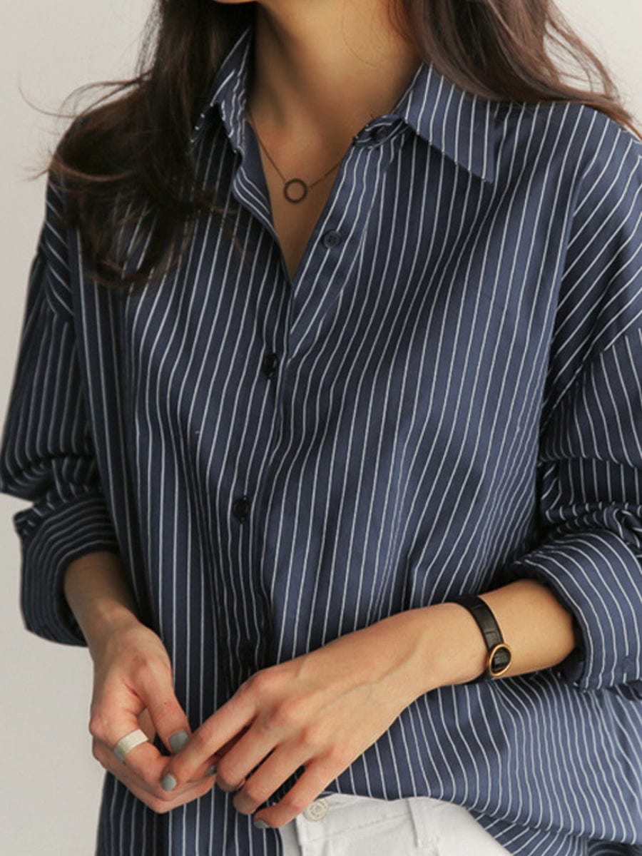 Loose Striped Oversized Long Sleeve Blouse