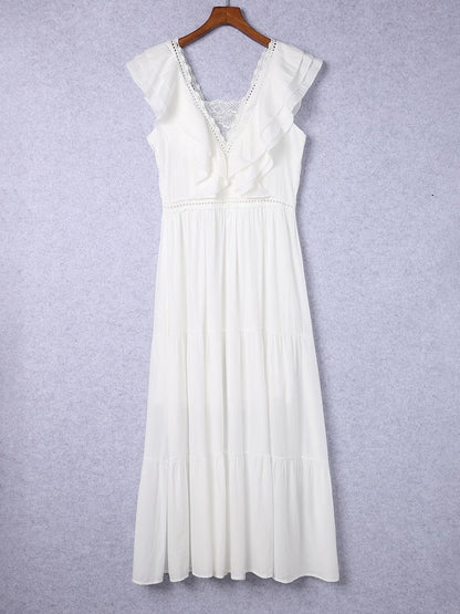 Loose V Neck Layered Sleeveless Vacation Maxi Dress