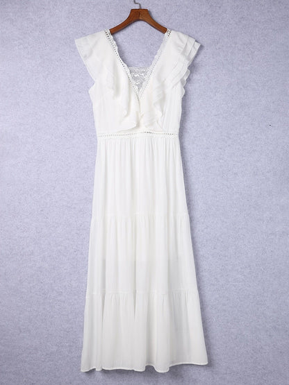 Loose V Neck Layered Sleeveless Vacation Maxi Dress