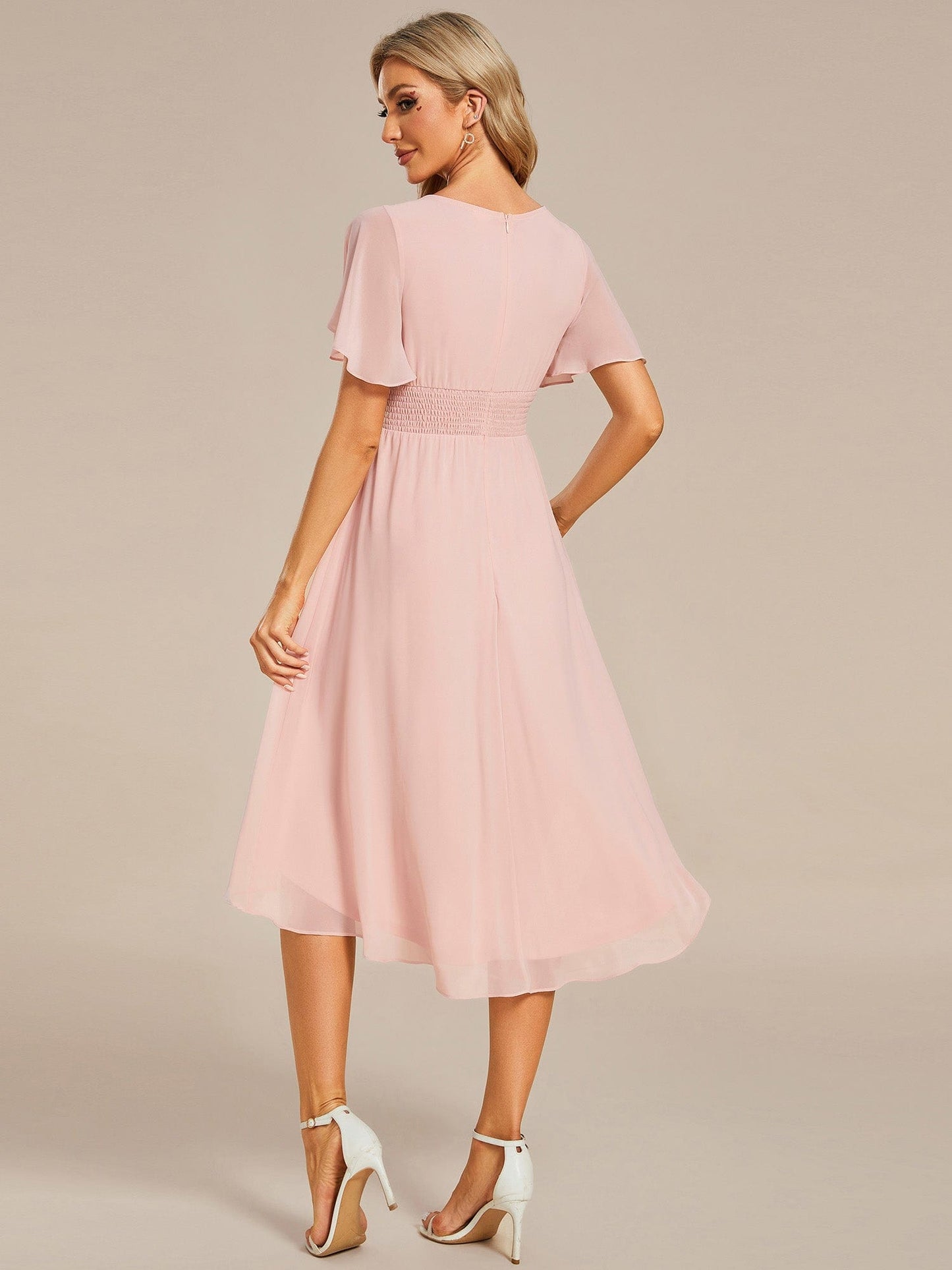 Lotus Blossom Chiffon A-Line Knee-Length Dress for Wedding Guests