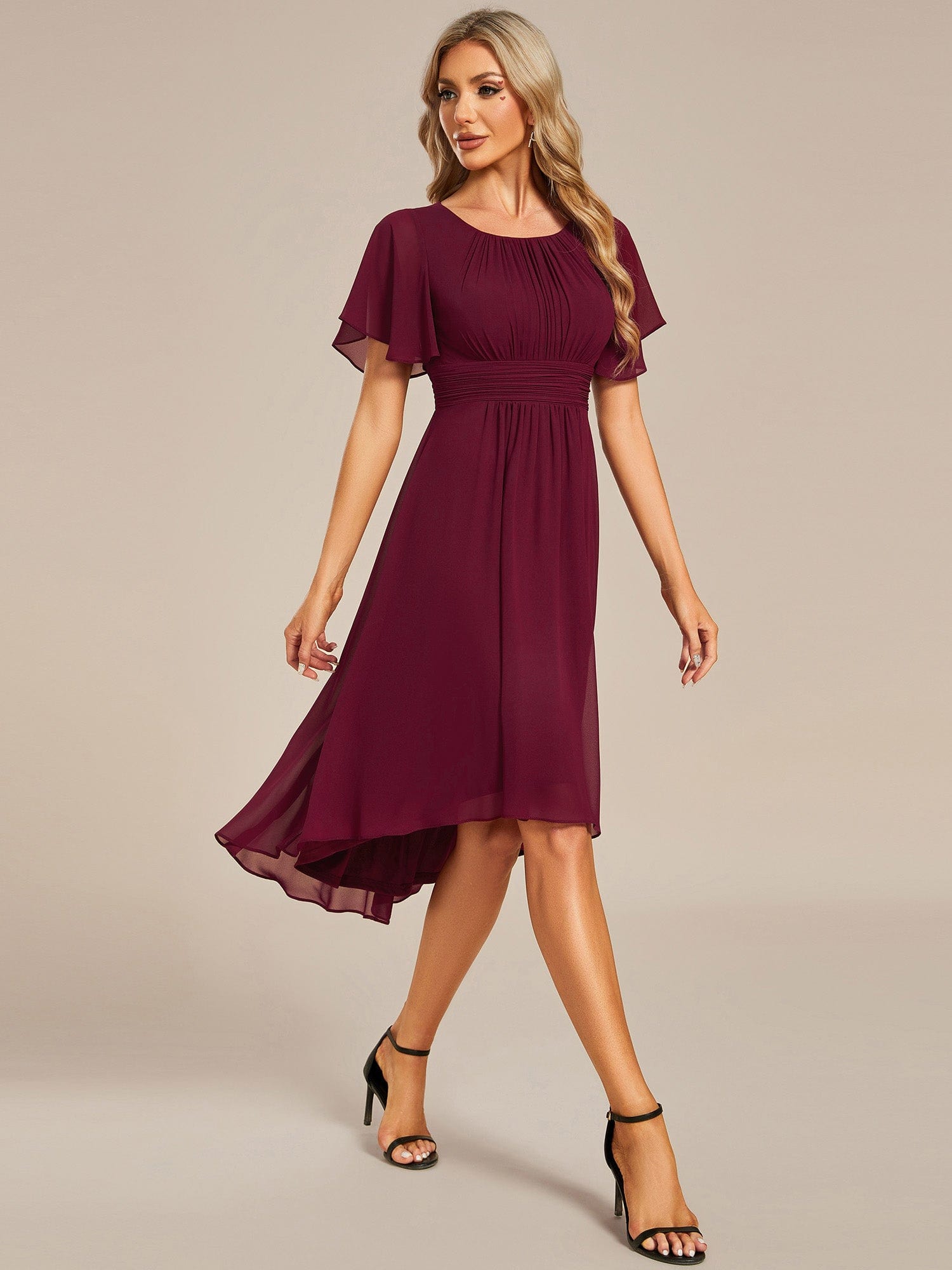 Lotus Blossom Chiffon A-Line Knee-Length Dress for Wedding Guests