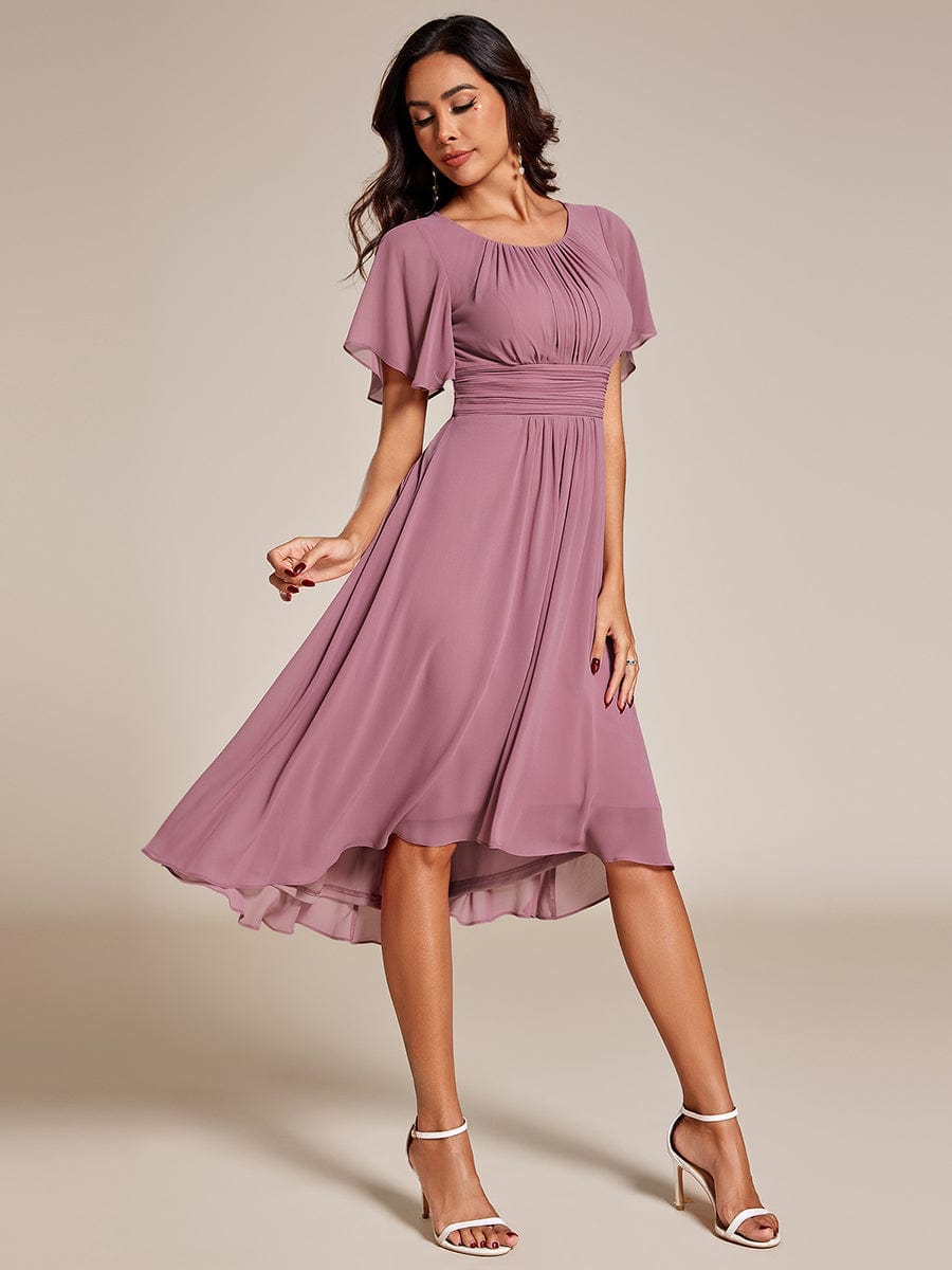 Lotus Blossom Chiffon A-Line Knee-Length Dress for Wedding Guests
