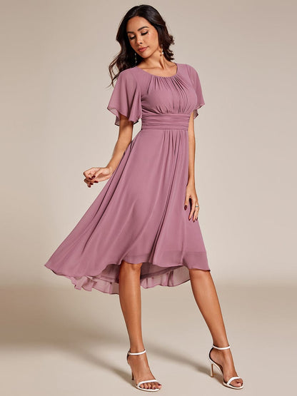 Lotus Blossom Chiffon A-Line Knee-Length Dress for Wedding Guests