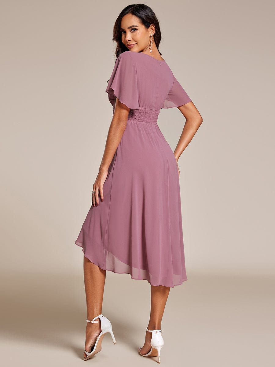 Lotus Blossom Chiffon A-Line Knee-Length Dress for Wedding Guests