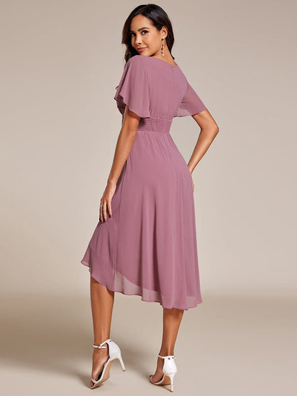 Lotus Blossom Chiffon A-Line Knee-Length Dress for Wedding Guests