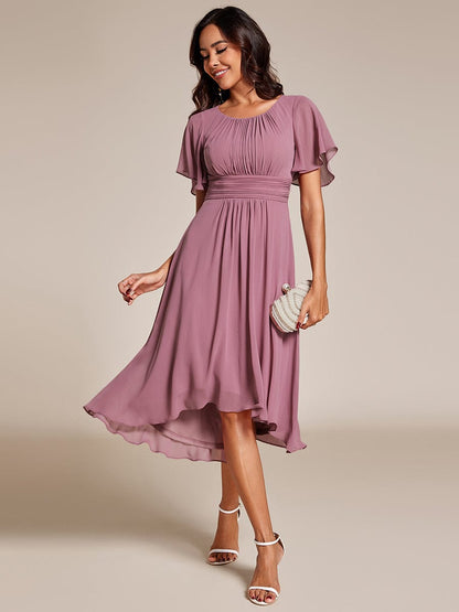 Lotus Blossom Chiffon A-Line Knee-Length Dress for Wedding Guests