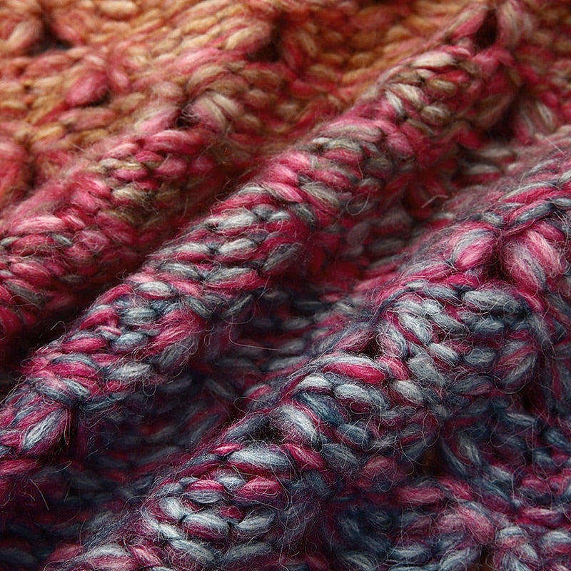 Women's Cardigan Sweater Shirt Collar Chunky Crochet Knit Polyester Pocket Knitted Fall Winter Long Outdoor Daily Going out Stylish Casual Soft Long Sleeve Color Gradient Purple S M L