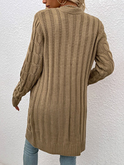 Women's Cardigan Sweater Cowl Cable Knit Faux Fur Button Pocket Summer Fall Long Daily Holiday Going out Stylish Casual Soft Long Sleeve Solid Color Black Yellow Light Green S M L