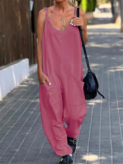 Jumpsuits for Women Summer Maternity Pocket Solid Color V Neck Streetwear Street Daily Loose Fit Spaghetti Strap Black White Pink S M L - LuckyFash™