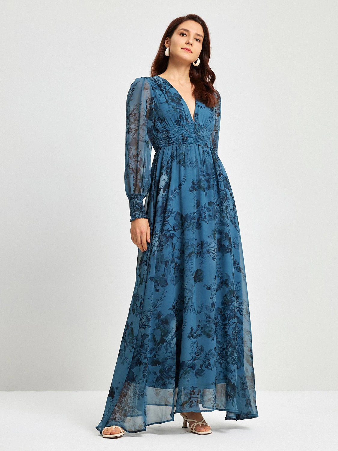 Floral Chiffon Elegant Maxi Wedding Guest Dress