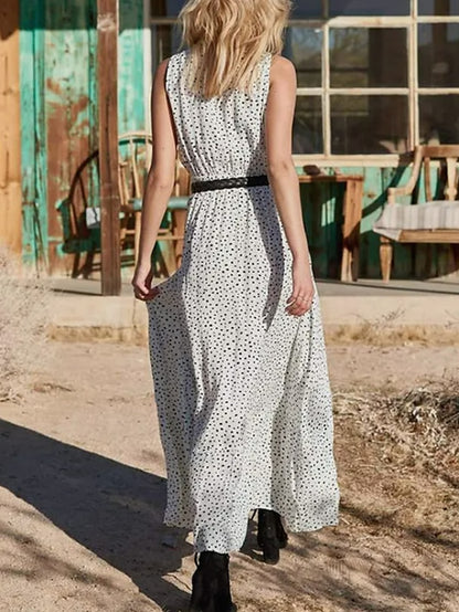 Women's Dress - Casual Dress Swing Dress Boho Dress Long Dress Maxi Dress Light Blue Creamy-white Pink Short Sleeve Polka Dot Print Spring Summer V Neck Slim 2023 S M L XL XXL XXXL