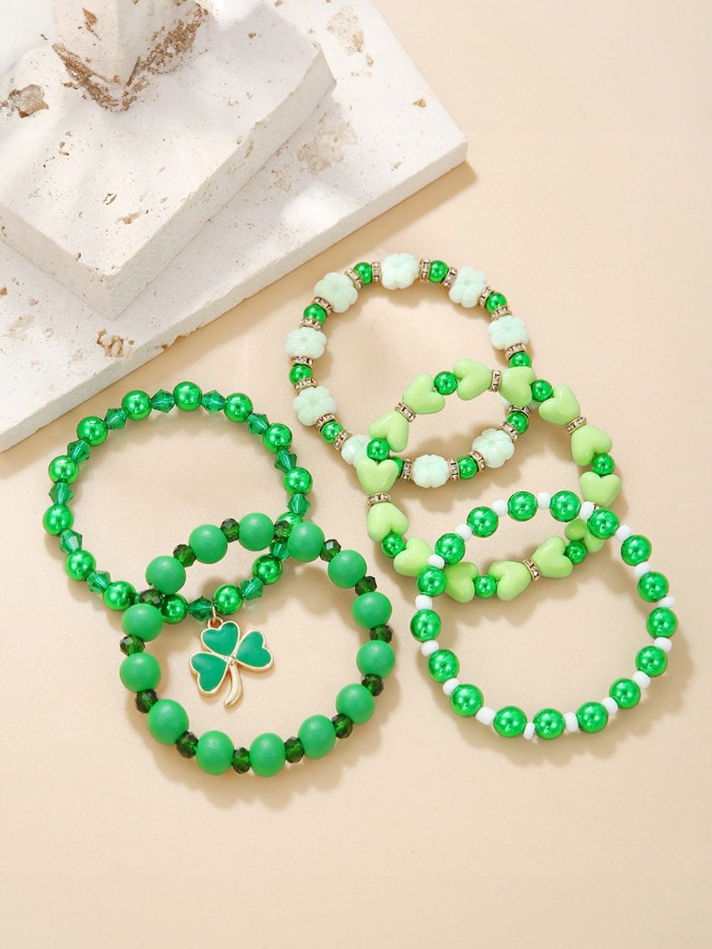 Lucky Clover Green Glass Beaded Bracelet Collection