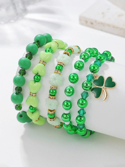 Lucky Clover Green Glass Beaded Bracelet Collection