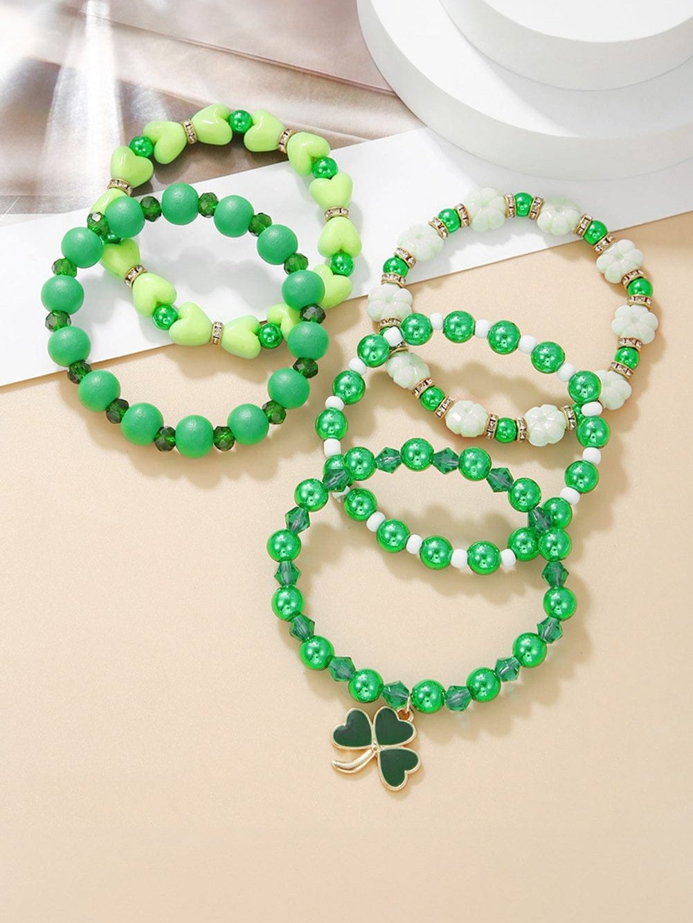 Lucky Clover Green Glass Beaded Bracelet Collection
