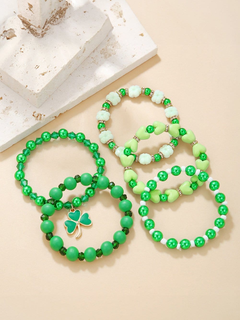 Lucky Clover Green Glass Beaded Bracelet Collection