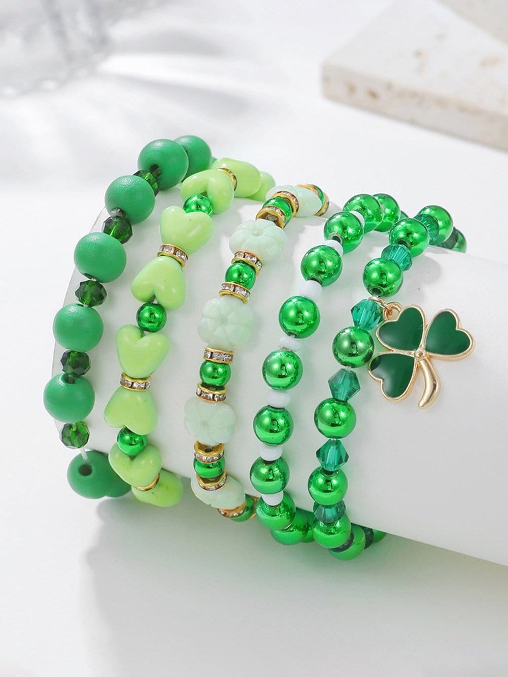 Lucky Clover Green Glass Beaded Bracelet Collection