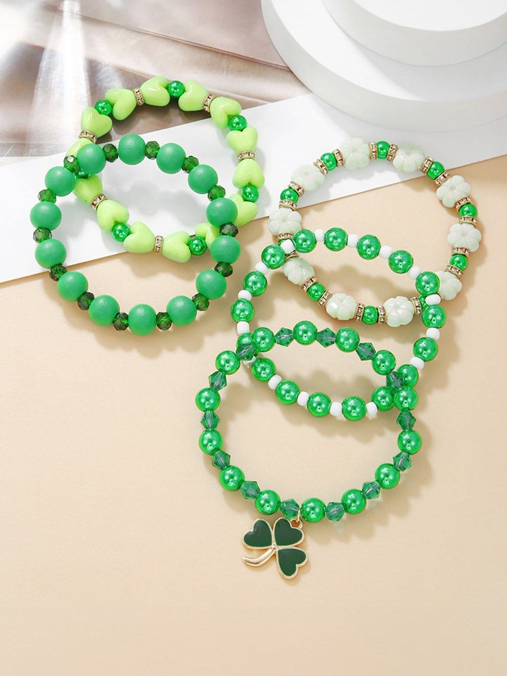 Lucky Clover Green Glass Beaded Bracelet Collection