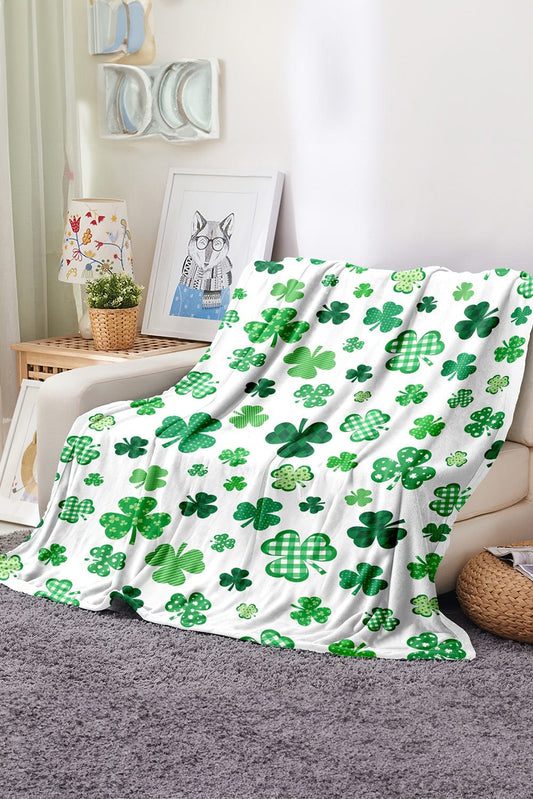 Lucky Clover Print Flannel Travel Blanket 130*150cm