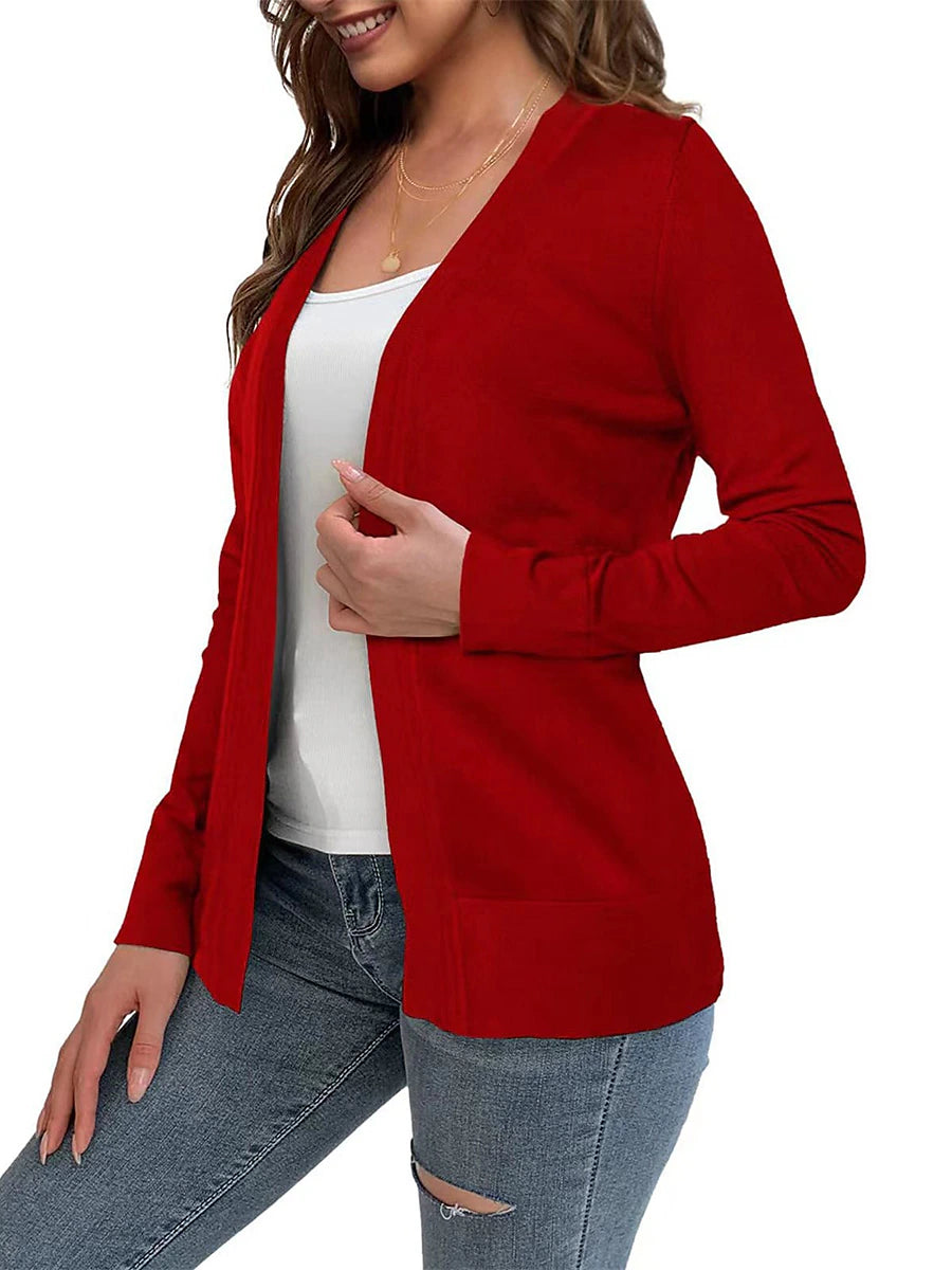 Women's Knitted Cardigan Coat Classic V Neck Long Sleeve Open Front Sweater Fall Solid Color  Cardigans Wine S M L