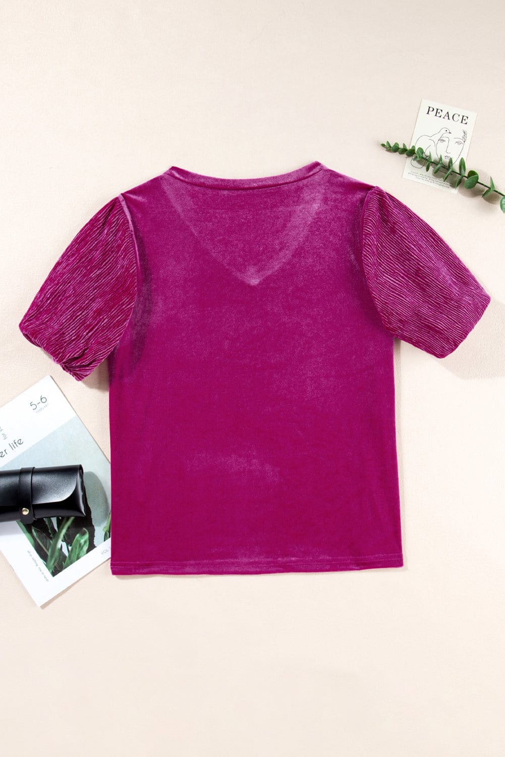 Luxurious Bubble Sleeve Velvet Top in Bright Pink