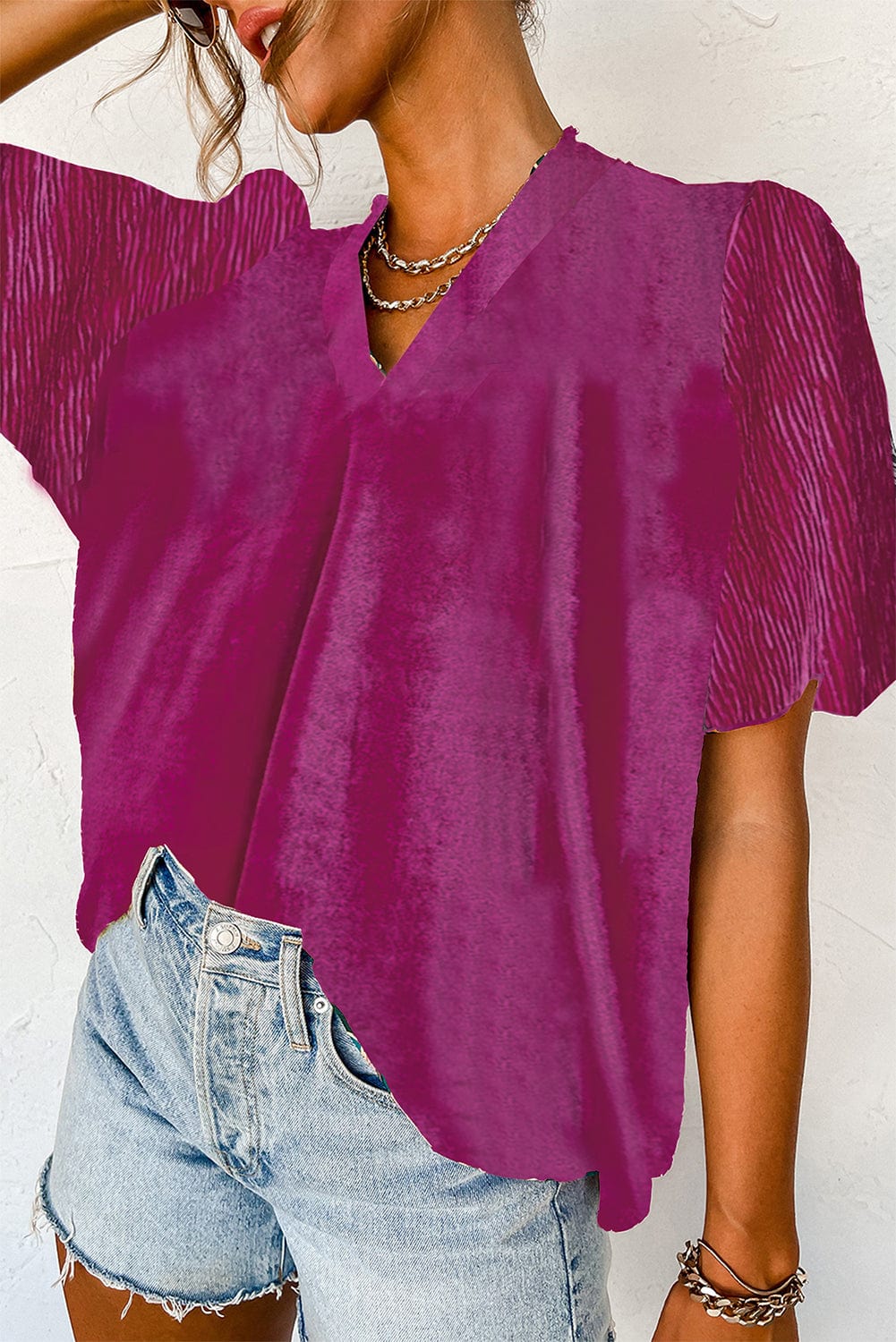 Luxurious Bubble Sleeve Velvet Top in Bright Pink