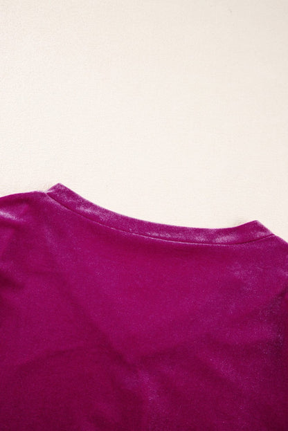 Luxurious Bubble Sleeve Velvet Top in Bright Pink