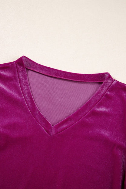 Luxurious Bubble Sleeve Velvet Top in Bright Pink