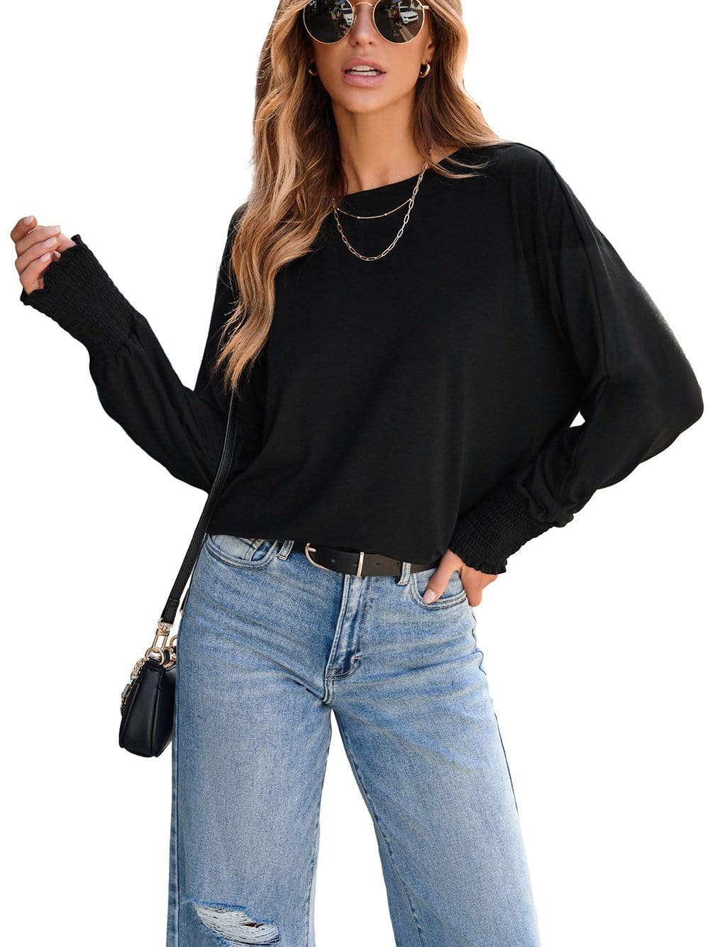 Luxurious Gold Velvet Round Neck Long Sleeve T-Shirt
