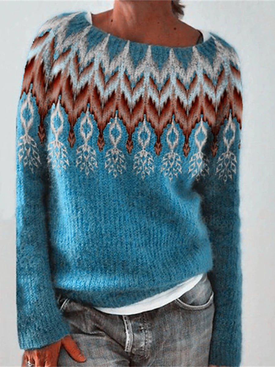 Women's Crew Neck Pullover Sweater Jumper Ribbed Knit Acrylic Knitted Print Fall Winter Regular Outdoor Daily Going out Stylish Casual Soft Long Sleeve Striped Print Blue Green S M L