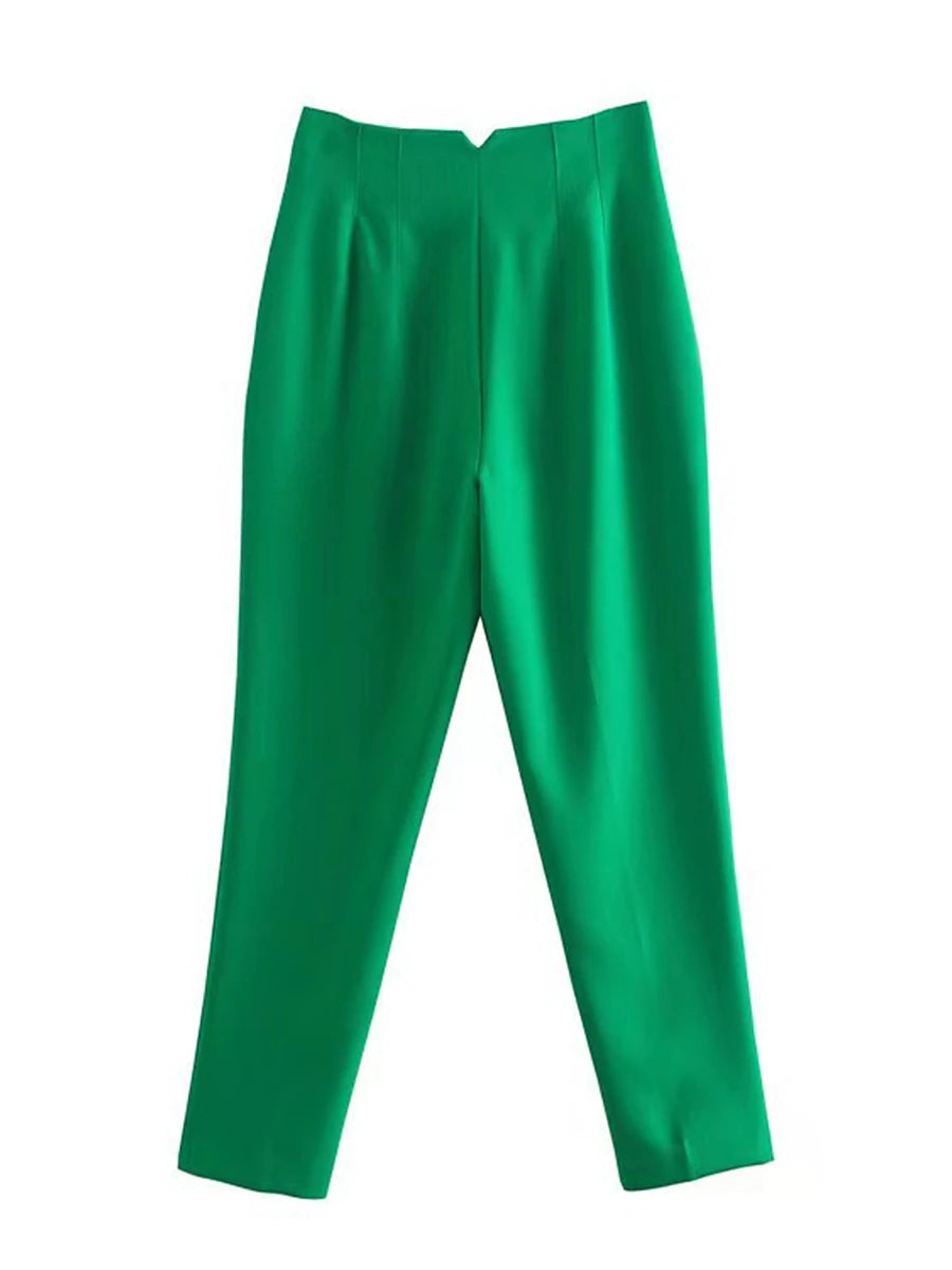 Women's Dress Pants Polyester Solid Color claret Orange red Fashion High Waist Full Length Office Street Fall Winter