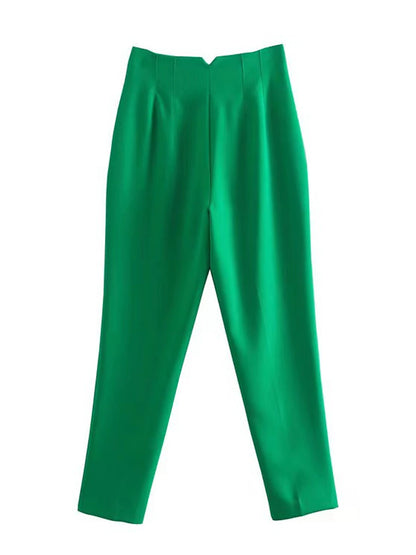 Women's Dress Pants Polyester Solid Color claret Orange red Fashion High Waist Full Length Office Street Fall Winter