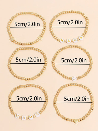 MAMA Love Charm Beaded Bracelet Set with Heart and Star Shapes