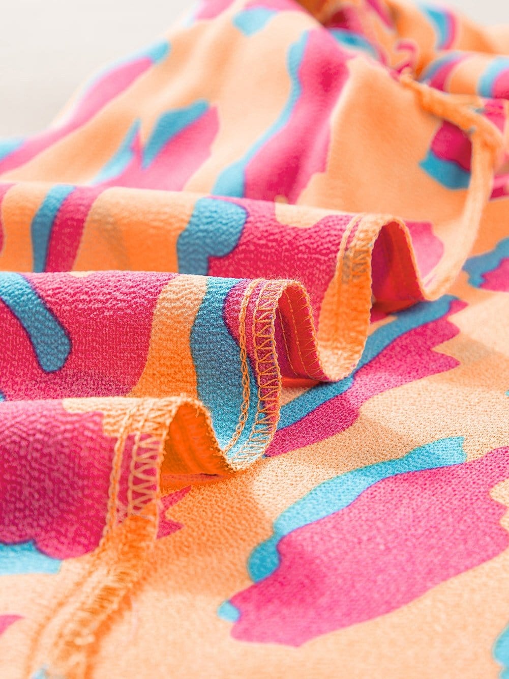 Mango Abstract Print Double Layer Ruffle Sleeve V Neck Blouse