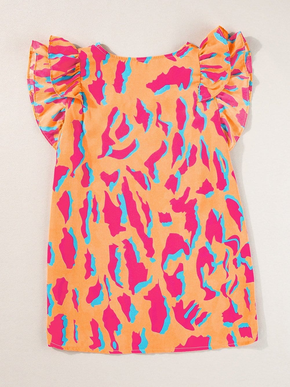 Mango Abstract Print Double Layer Ruffle Sleeve V Neck Blouse