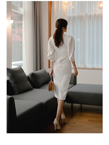 Women's Dress - Wrap Dress Mini Dress White Long Sleeve Solid Color Modern Style Fall Spring Round Neck Casual Gentle 2023 S M L XL