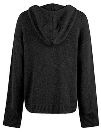 Women's Cardigan Sweater Hooded Ribbed Knit Alpaca Wool Button Fall Winter Regular Outdoor Daily Going out Stylish Casual Soft Long Sleeve Solid Color Black White Gray S M L