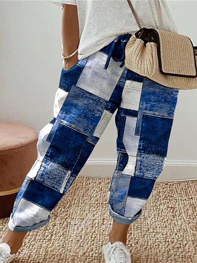 Women's Pants Trousers Polyester Plaid Black Blue Casual Daily Long Weekend Spring & Summer