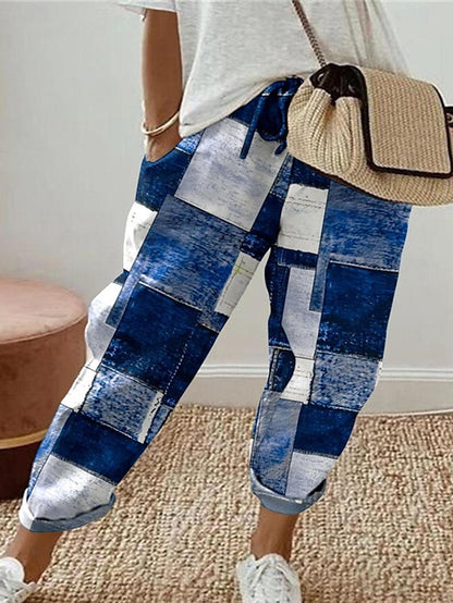 Women's Pants Trousers Polyester Plaid Black Blue Casual Daily Long Weekend Spring & Summer