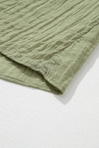 Meadow Mist Green Flutter Sleeve Textured Blouse with V Neck